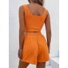 Kadın Askılı Yuvarlak Yakalı Burgu Krop Ve Bluz Short Ikili Takım