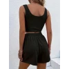 Kadın Askılı Yuvarlak Yakalı Burgu Krop Ve Bluz Short İkili Takım
