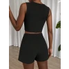 Kadın Askılı Yuvarlak Yakalı Krop Janjan Bluz Ve Shortlu Etek Ikili Takım
