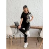 Kadın Bisiklet Yaka Kısa Kol Leopar Desen Bluz Ve Pantolon İkili Takım