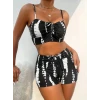 Kadın Büzgü Detay Askılı Cupsuz Crop Mini Tayt İkili Takım