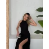 Kadın Halter Yaka Derin Yırtmaç Detaylı Tam Boy İthal Krep Abiye Elbise