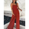 Kadın Ip Askılı Göğsü Lastik Detaylı Cepli Uzun Sofya Tulum