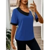 Kadın Kısa Kollu Asımetrik Yaka Detaylı Düğmeli Dubai Bluz