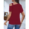Kadın Kısa Kollu Asimetrik Yaka Detaylı Viskon Bluz