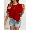 Kadın Kısa Kollu Bisiklet Yaka Asimetrik Kesim Detaylı Pul Payetli Krep Bluz