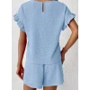 Kadın Kısa Kollu Bisiklet Yaka Bürümcük Bluz Ve Kısa Short Ikili Takım