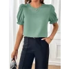 Kadın Kısa Kollu Bisiklet Yaka Kolları Gipeli İthal Krep Bluz