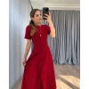 Kadın Kısa Kollu Bisiklet Yaka Maksi Boy İthal Krep Elbise