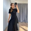 Kadın Kısa Kollu Bisiklet Yaka Maksi Boy İthal Krep Elbise