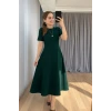 Kadın Kısa Kollu Bisiklet Yaka Maksi Boy İthal Krep Elbise