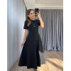 Kadın Kısa Kollu Bisiklet Yaka Maksi Boy İthal Krep Elbise