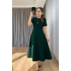 Kadın Kısa Kollu Bisiklet Yaka Maksi Boy İthal Krep Elbise