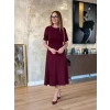 Kadın Kısa Kollu Bisiklet Yaka Midi Viskon Iki Iplik Elbise
