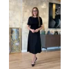 Kadın Kısa Kollu Bisiklet Yaka Midi Viskon Iki Iplik Elbise