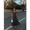 Kadın Kısa Kollu Bisiklet Yaka Puantiyeli Maksi Örme Krep Elbise
