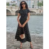 Kadın Kısa Kollu Bisiklet Yaka Puantiyeli Maksi Örme Krep Elbise