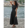 Kadın Kısa Kollu Bisiklet Yaka Puantiyeli Maksi Örme Krep Elbise