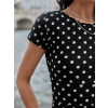 Kadın Kısa Kollu Bisiklet Yaka Puantiyeli Maksi Örme Krep Elbise