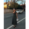 Kadın Kısa Kollu Bisiklet Yaka Puantiyeli Maksi Örme Krep Elbise