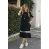 Kadın Kısa Kollu Bisiklet Yaka Şerit Detaylı Midi Viskon Elbise