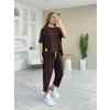 Kadın Kısa Kollu Bisiklet Yaka Viskon Iki Iplik Bluz Ve Pantolon İkili Takım
