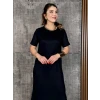 Kadın Kısa Kollu Bisiklet Yaka Yırtmaçlı Viskon Iki Iplik Elbise