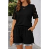 Kadın Kısa Kollu Bisiklet Yakalı Waffle Bluz Ve Short İkili Takım