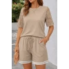 Kadın Kısa Kollu Bisiklet Yakalı Waffle Bluz Ve Short İkili Takım