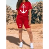 Kadın Kısa Kollu Çapa Baskılı Viskon İkili Takım