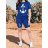 Kadın Kısa Kollu çapa Baskılı Viskon Ikili Takım