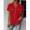 Kadın Kısa Kollu Ceket Yaka Önü Fermuarlı Cep Detay Kısa Kol İthal Krep Bluz