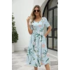 Kadın Kısa Kollu Çiçek Baskı Midi Boy Süprem Elbise