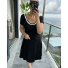 Kadın Kısa Kollu Geniş Yuvarlak Yaka Viskon Elbise