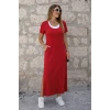 Kadın Kısa Kollu Içi Atlet Görünümlü Yandan Yırtmaçlı Uzun Viskon Elbise