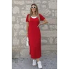 Kadın Kısa Kollu Içi Atlet Görünümlü Yandan Yırtmaçlı Uzun Viskon Elbise