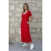 Kadın Kısa Kollu Içi Atlet Görünümlü Yandan Yırtmaçlı Uzun Viskon Elbise