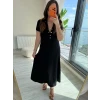 Kadın Kısa Kollu Iki Tarafı Düğme Detaylı Uzun Modal Elbise