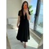 Kadın Kısa Kollu Iki Tarafı Düğme Detaylı Uzun Modal Elbise