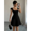 Kadın Kısa Kollu Kare Yakalı Kısa İthal Krep Elbise