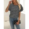 Kadın Kısa Kollu Kolları Volanlı Baskılı Süprem Bluz