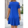 Kadın Kısa Kollu Omuzlardan Açık Kuş Gözü Detaylı Mini Viskon Elbise