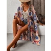 Kadın Kısa Kollu Önü Açık Belden Kuşaklı Uzun Kimono