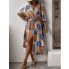 Kadın Kısa Kollu Önü Açık Belden Kuşaklı Uzun Kimono