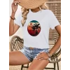Kadın Kısa Kollu Palmiye Baskılı Viskon T-shirt