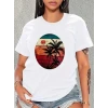 Kadın Kısa Kollu Palmiye Baskılı Viskon T-shirt