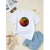 Kadın Kısa Kollu Palmiye Baskılı Viskon T-shirt