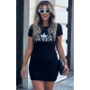 Kadın Kısa Kollu Queen Baskı Iki Iplik Mini Elbise