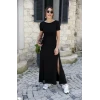 Kadın Kısa Kollu Sırt Dekolteli Yırtmaç Detaylı Viskon Elbise