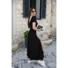 Kadın Kısa Kollu Sırt Dekolteli Yırtmaç Detaylı Viskon Elbise
